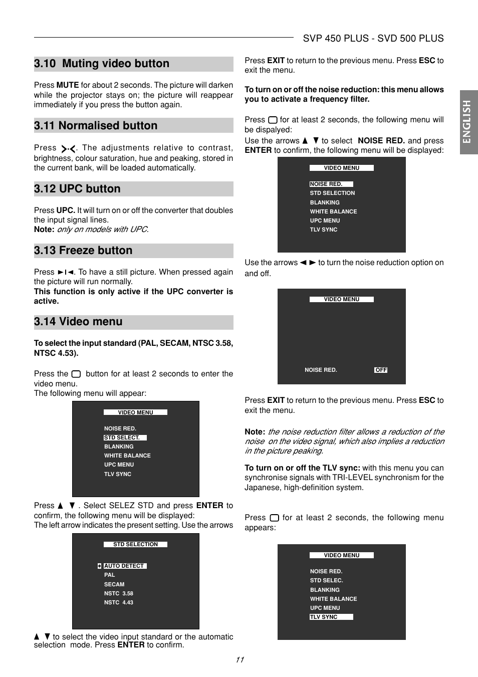 10 muting video button, 11 normalised button, 12 upc button | 13 freeze button, 14 video menu, Englishenglishenglishenglishenglish | Sim2 Multimedia SVP 420 HB User Manual | Page 12 / 44