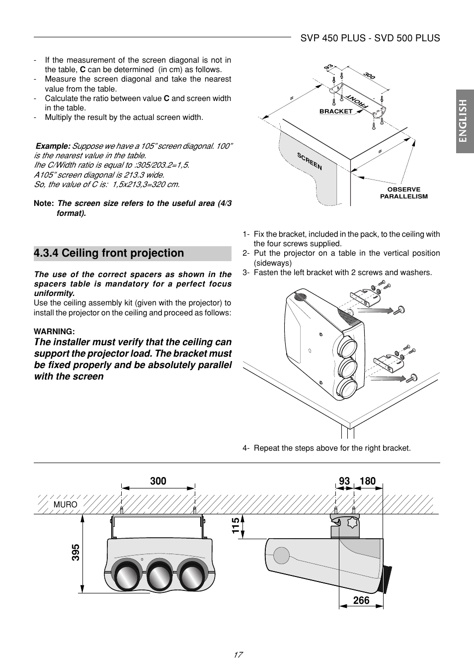 4 ceiling front projection | Sim2 Multimedia SVP 420 HB User Manual | Page 18 / 44