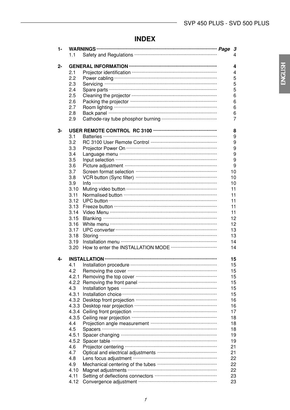 Index | Sim2 Multimedia SVP 420 HB User Manual | Page 2 / 44