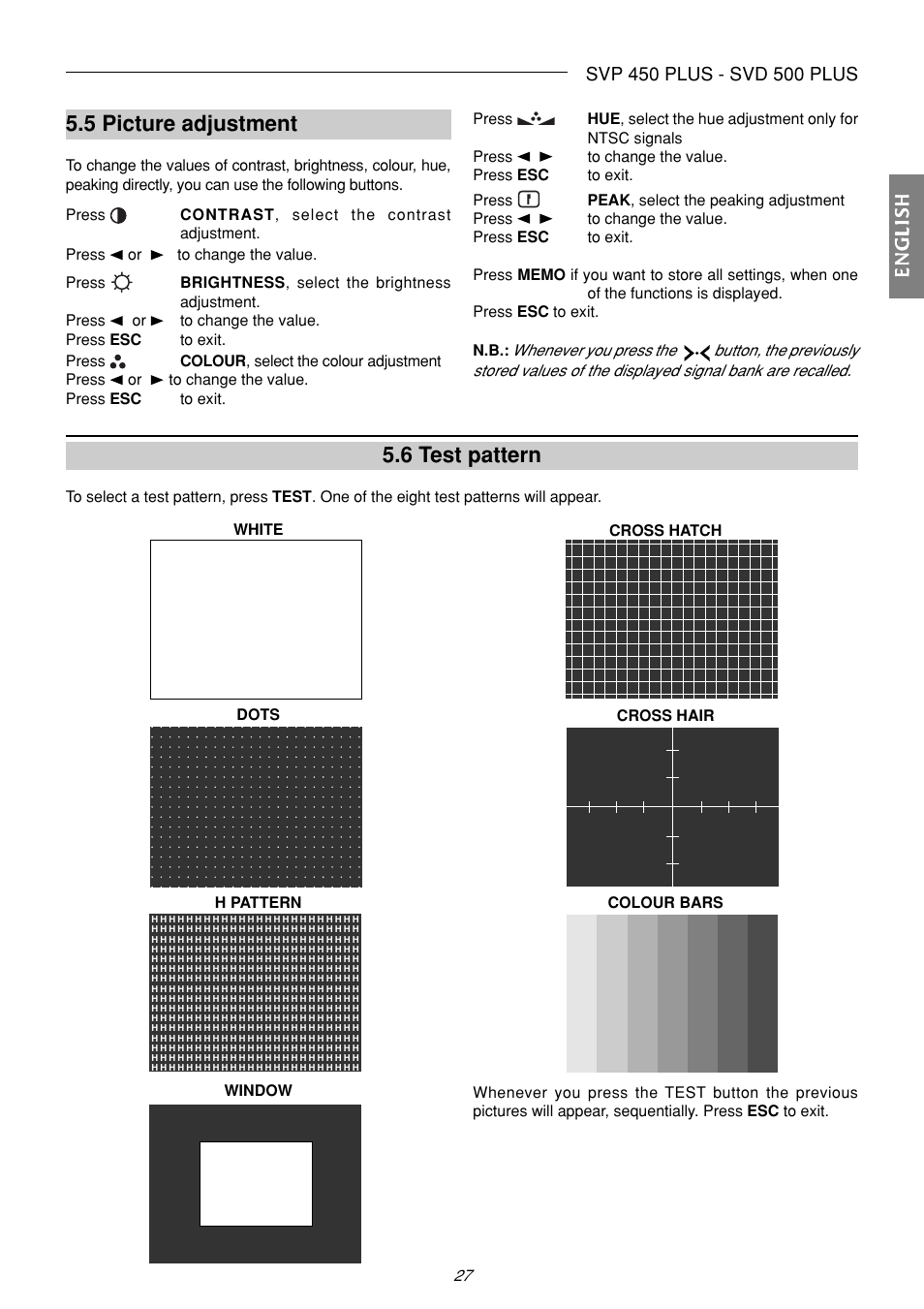 5 picture adjustment, 6 test pattern | Sim2 Multimedia SVP 420 HB User Manual | Page 28 / 44