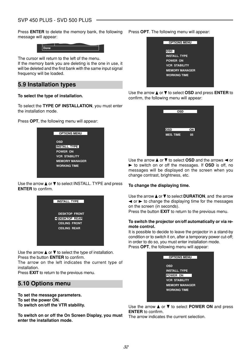 9 installation types, 10 options menu | Sim2 Multimedia SVP 420 HB User Manual | Page 33 / 44