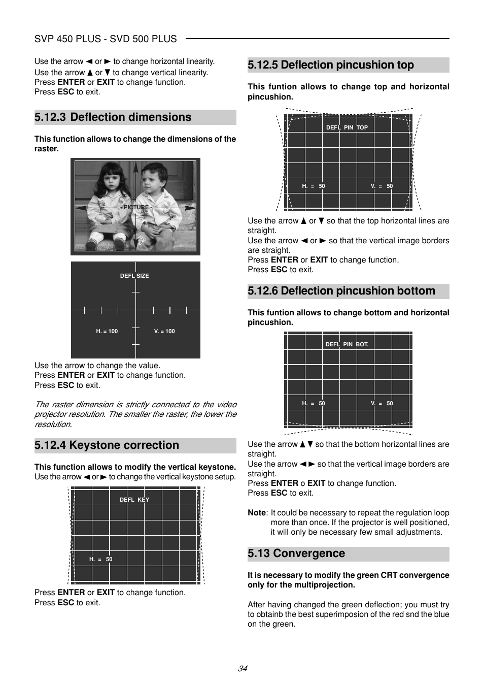 3 deflection dimensions, 4 keystone correction, 5 deflection pincushion top | 6 deflection pincushion bottom, 13 convergence | Sim2 Multimedia SVP 420 HB User Manual | Page 35 / 44