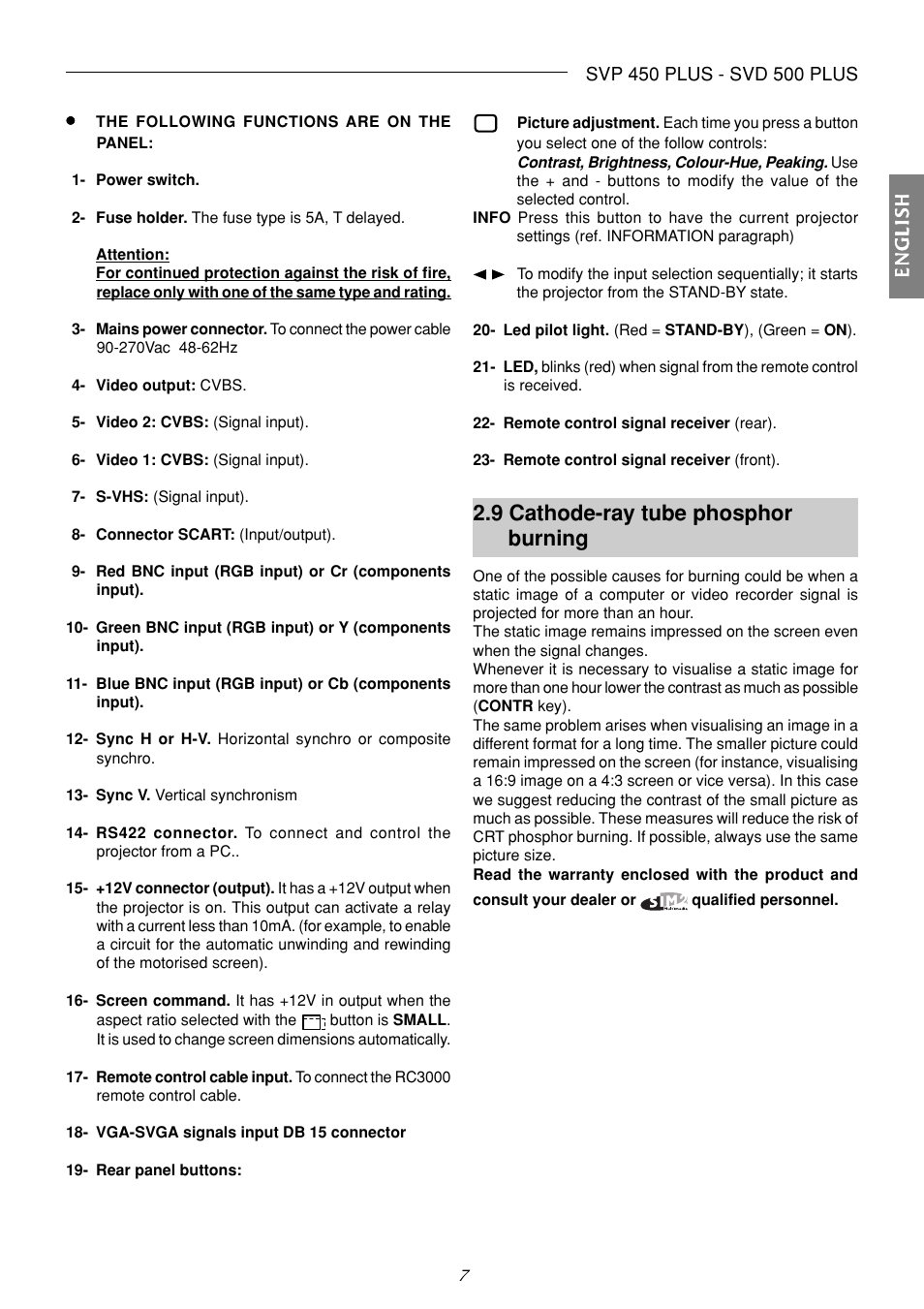 9 cathode-ray tube phosphor burning | Sim2 Multimedia SVP 420 HB User Manual | Page 8 / 44