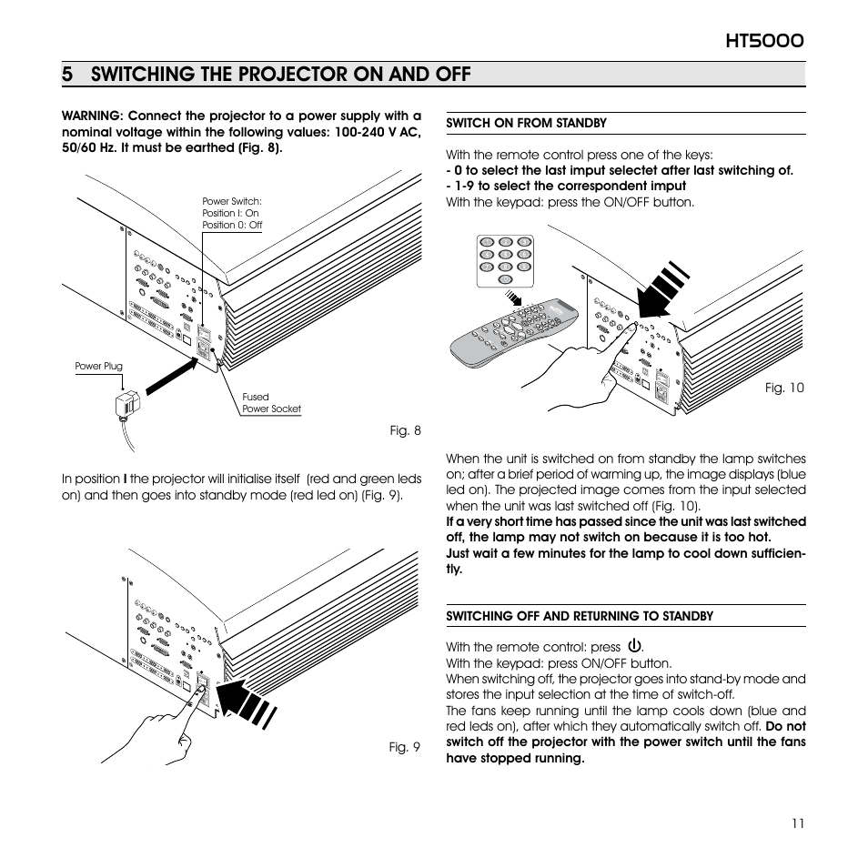 Ht5000, 5 switching the projector on and off | Sim2 Multimedia GRAND CINEMA HT HT5000 User Manual | Page 11 / 35