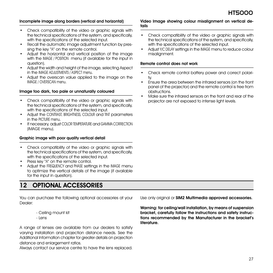 Ht5000, 12 optional accessories | Sim2 Multimedia GRAND CINEMA HT HT5000 User Manual | Page 27 / 35