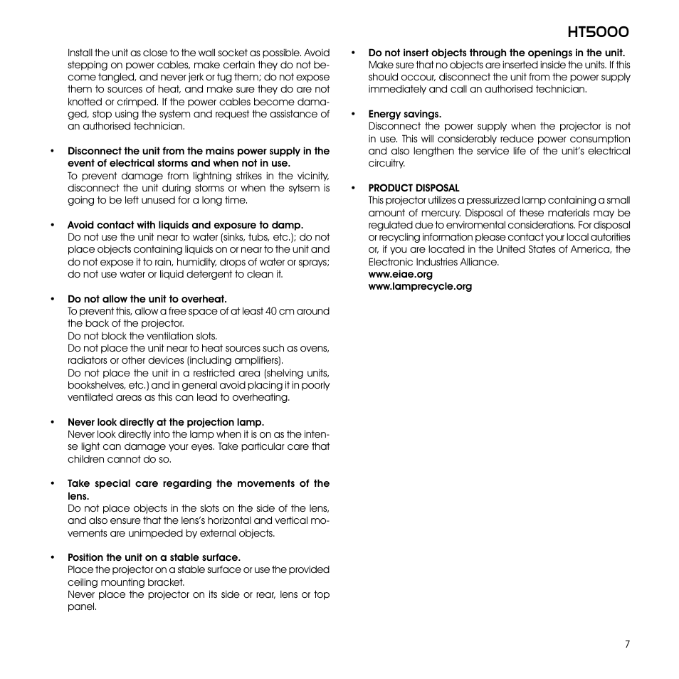 Ht5000 | Sim2 Multimedia GRAND CINEMA HT HT5000 User Manual | Page 7 / 35
