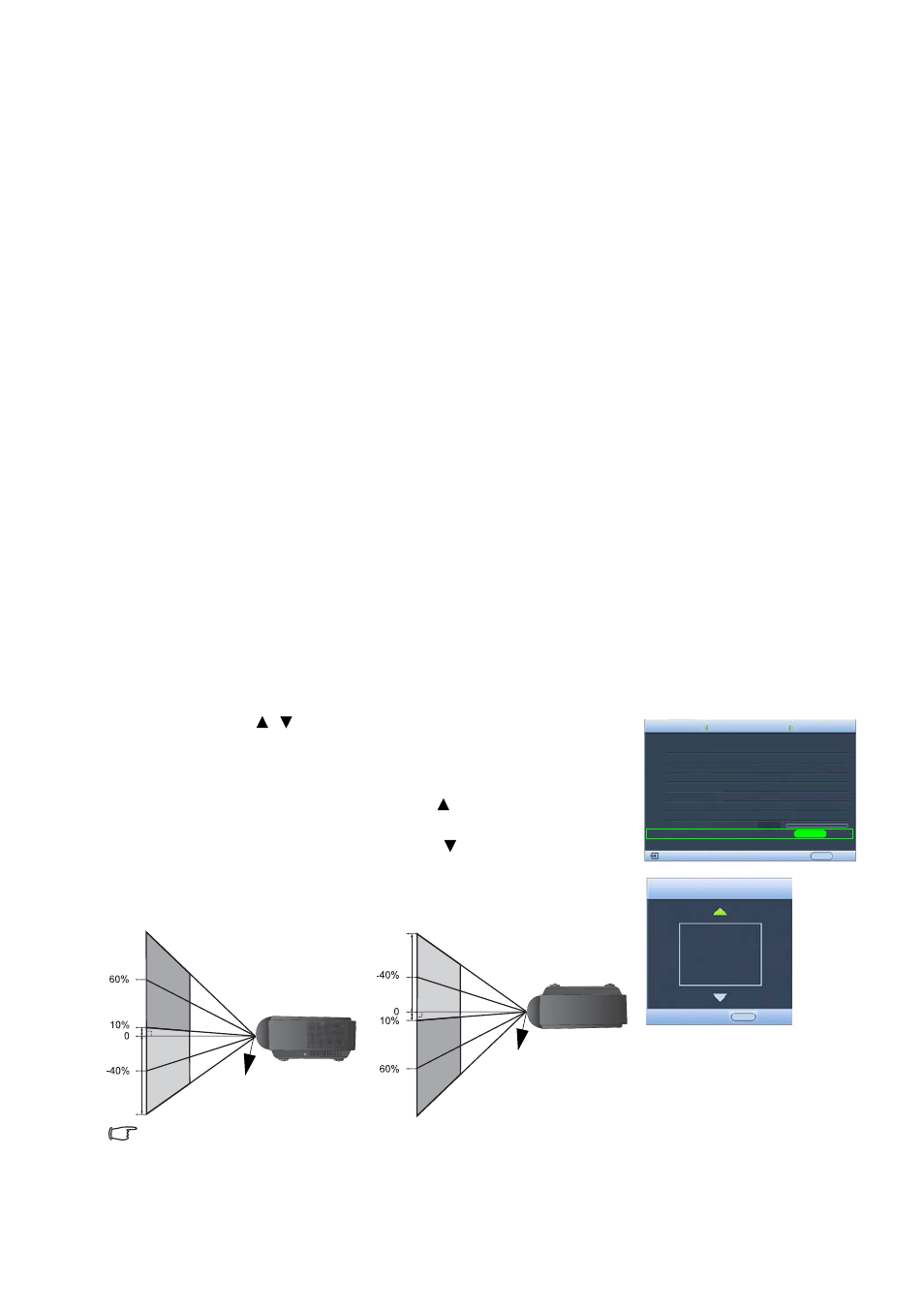 Obtaining a preferred projected image size, Shifting the projection lens vertically, Obtaining a preferred projected | Image size | Sim2 Multimedia DIGITAL D60 User Manual | Page 11 / 52