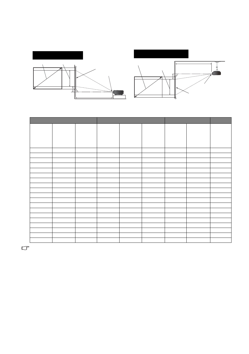 For the vertical offset values, For the, 3-aspect-ratio screen, please refer to | Standard) ratio screen dimension table, Installation for a 4:3 ratio screen, Floor installation, Ceiling installation, 3 (standard) ratio screen dimension table, Screen dimensions projection distance in cm offset | Sim2 Multimedia DIGITAL D60 User Manual | Page 14 / 52