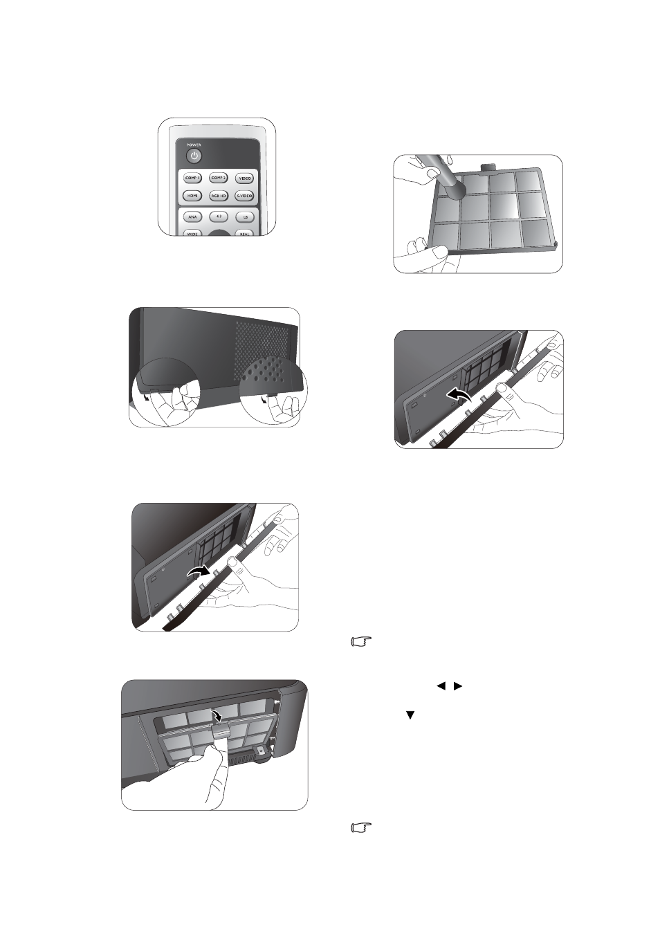 To clean the filter" on | Sim2 Multimedia DIGITAL D60 User Manual | Page 42 / 52