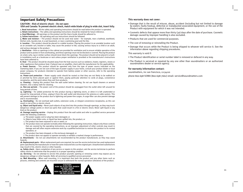 Important safety precautions | Soundmatters system User Manual | Page 2 / 6