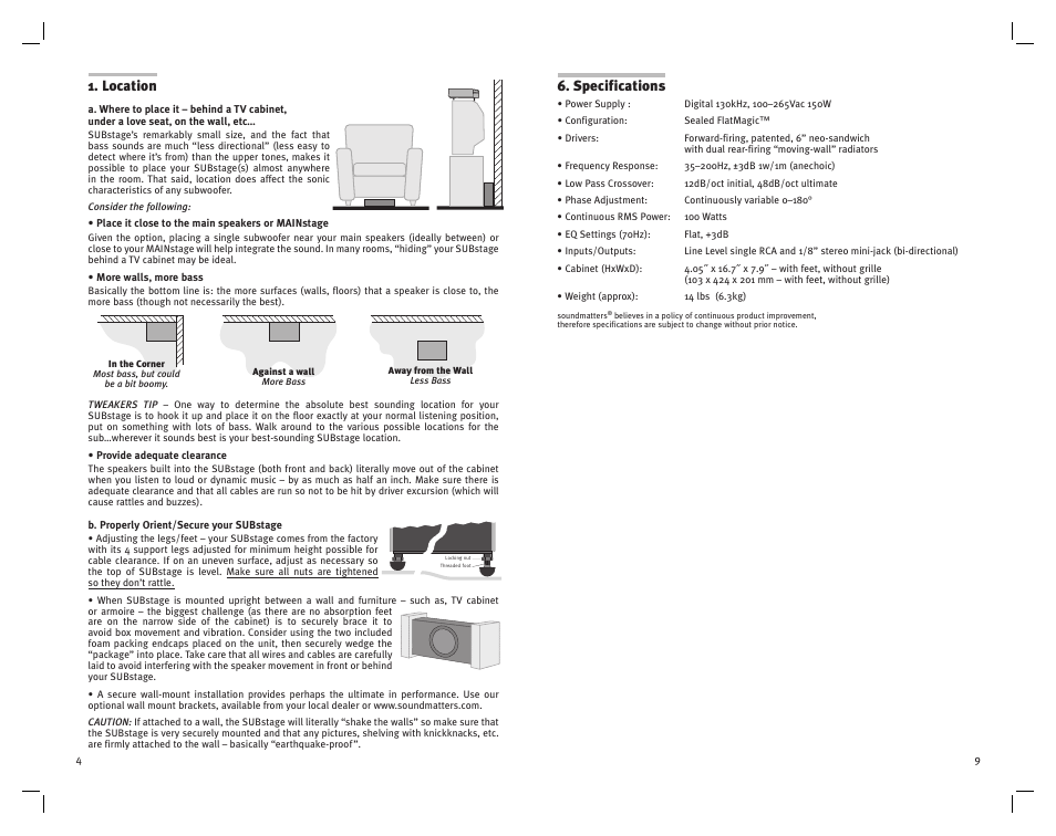 Location, Specifications | Soundmatters system User Manual | Page 4 / 6