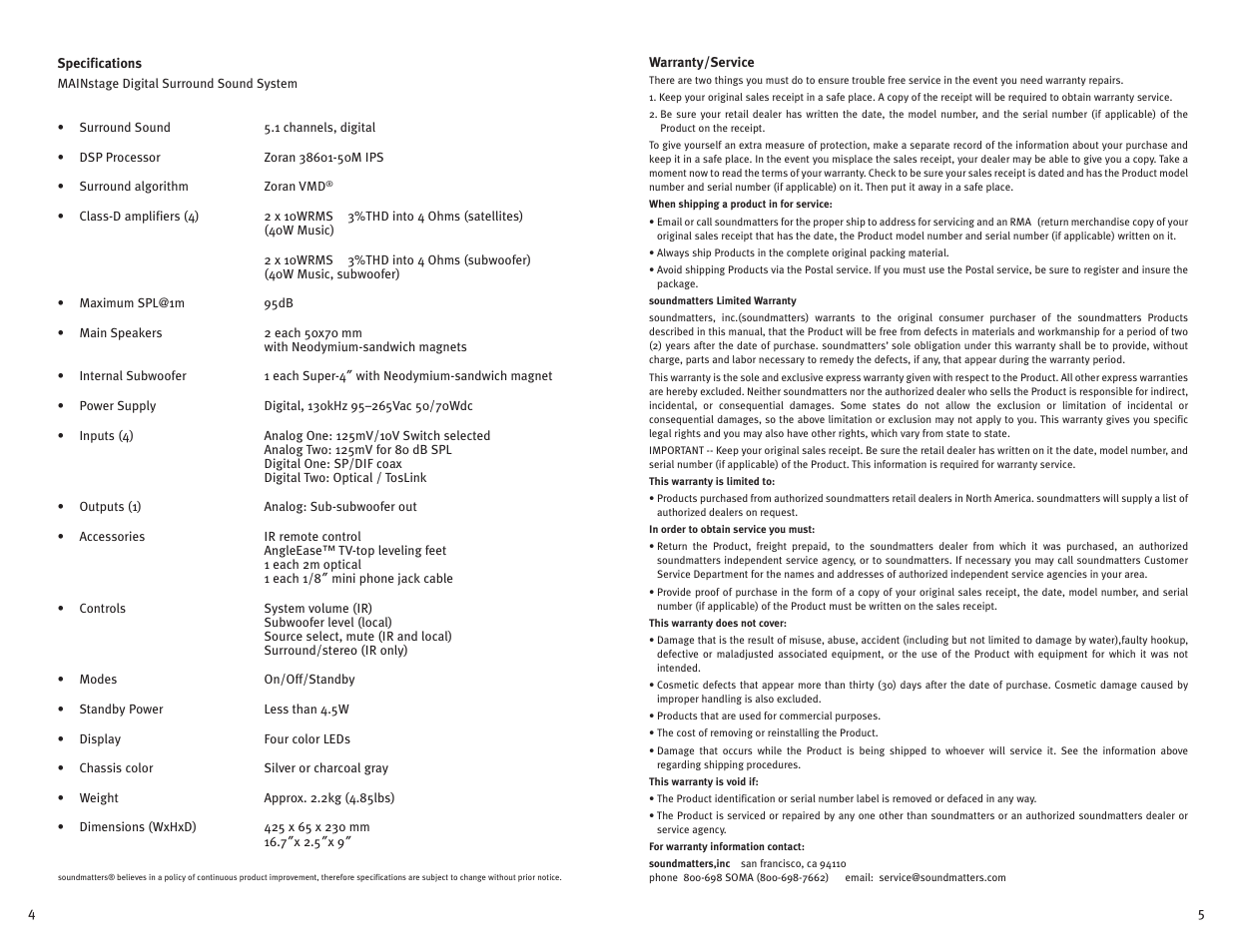 Soundmatters MAINSTAGE User Manual | Page 4 / 4