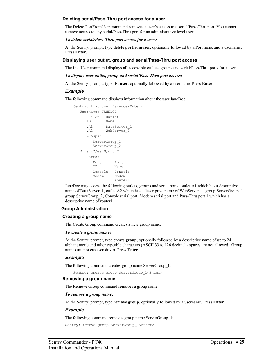 Group administration | Sentry Industries PT40 User Manual | Page 33 / 64