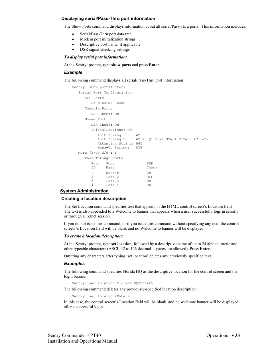 System administration | Sentry Industries PT40 User Manual | Page 37 / 64