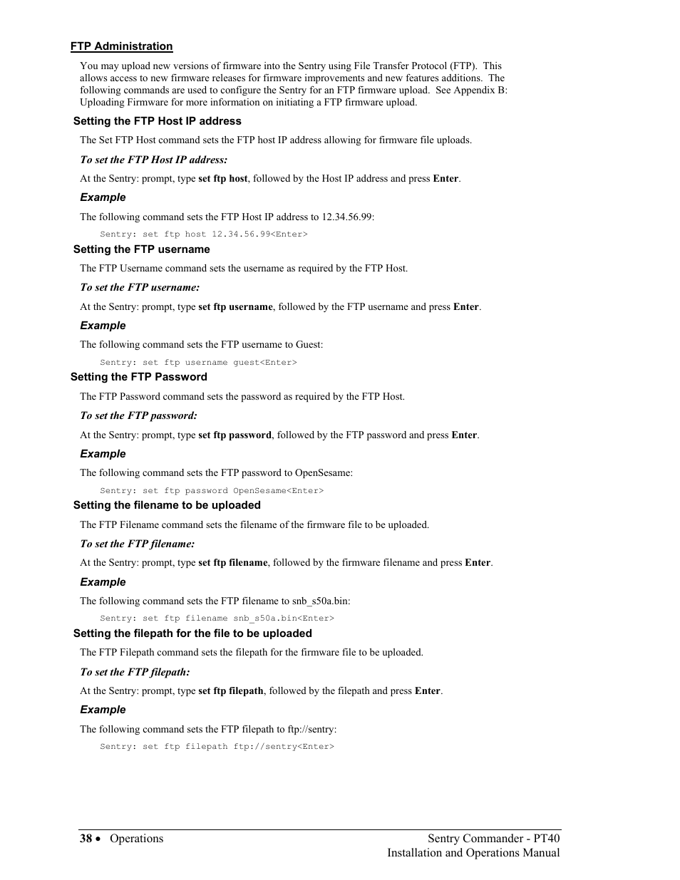 Ftp administration | Sentry Industries PT40 User Manual | Page 42 / 64