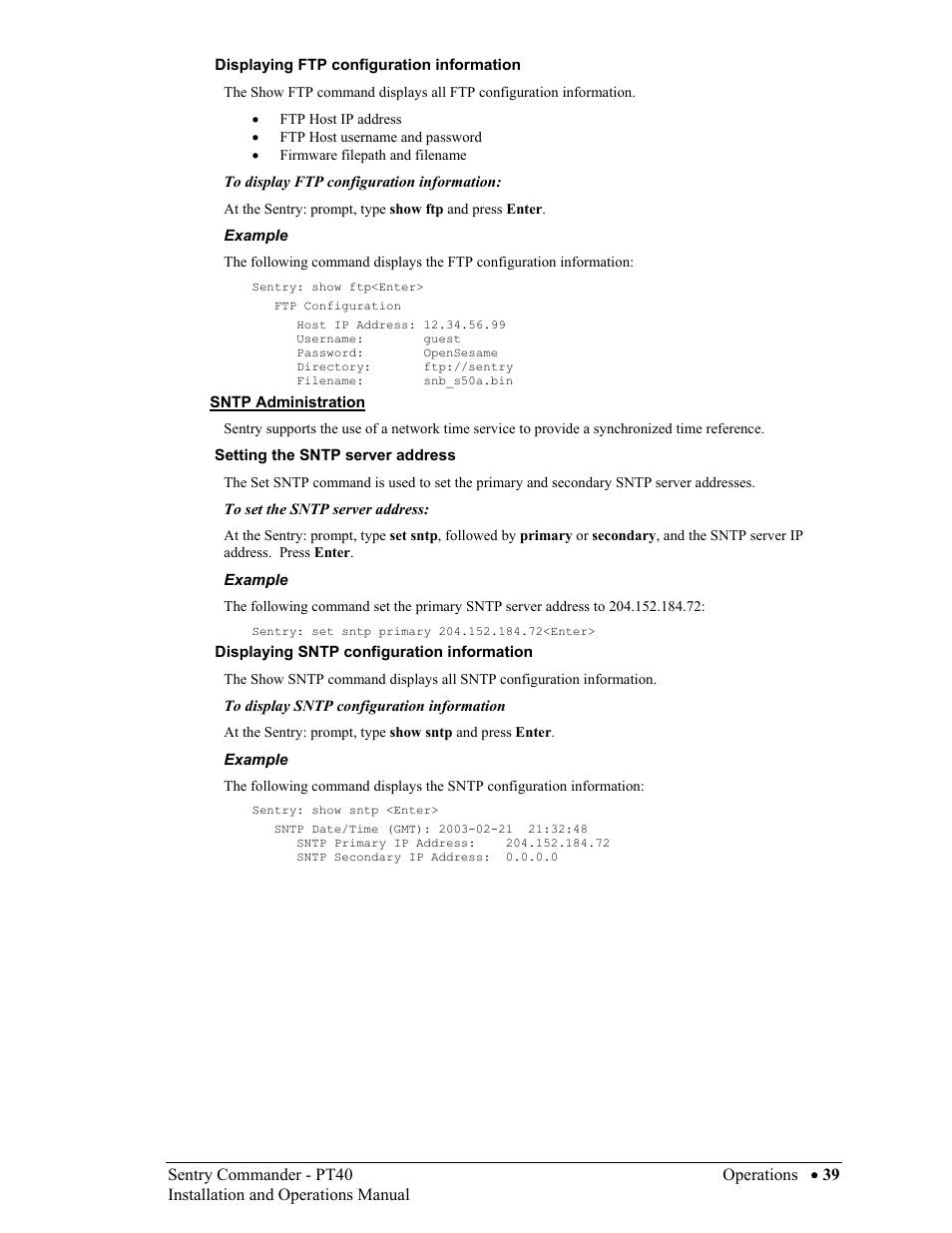 Sntp administration | Sentry Industries PT40 User Manual | Page 43 / 64