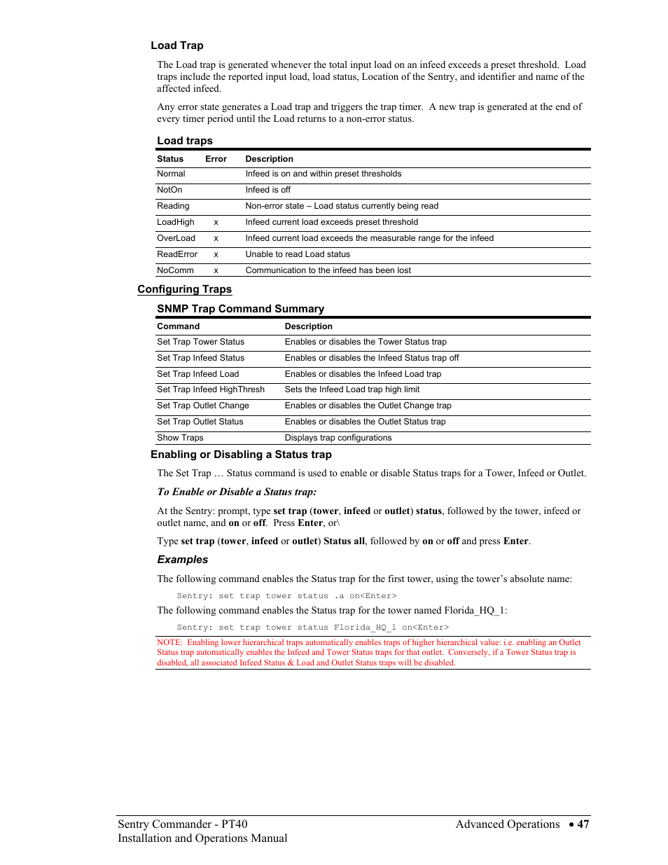 Configuring traps | Sentry Industries PT40 User Manual | Page 51 / 64