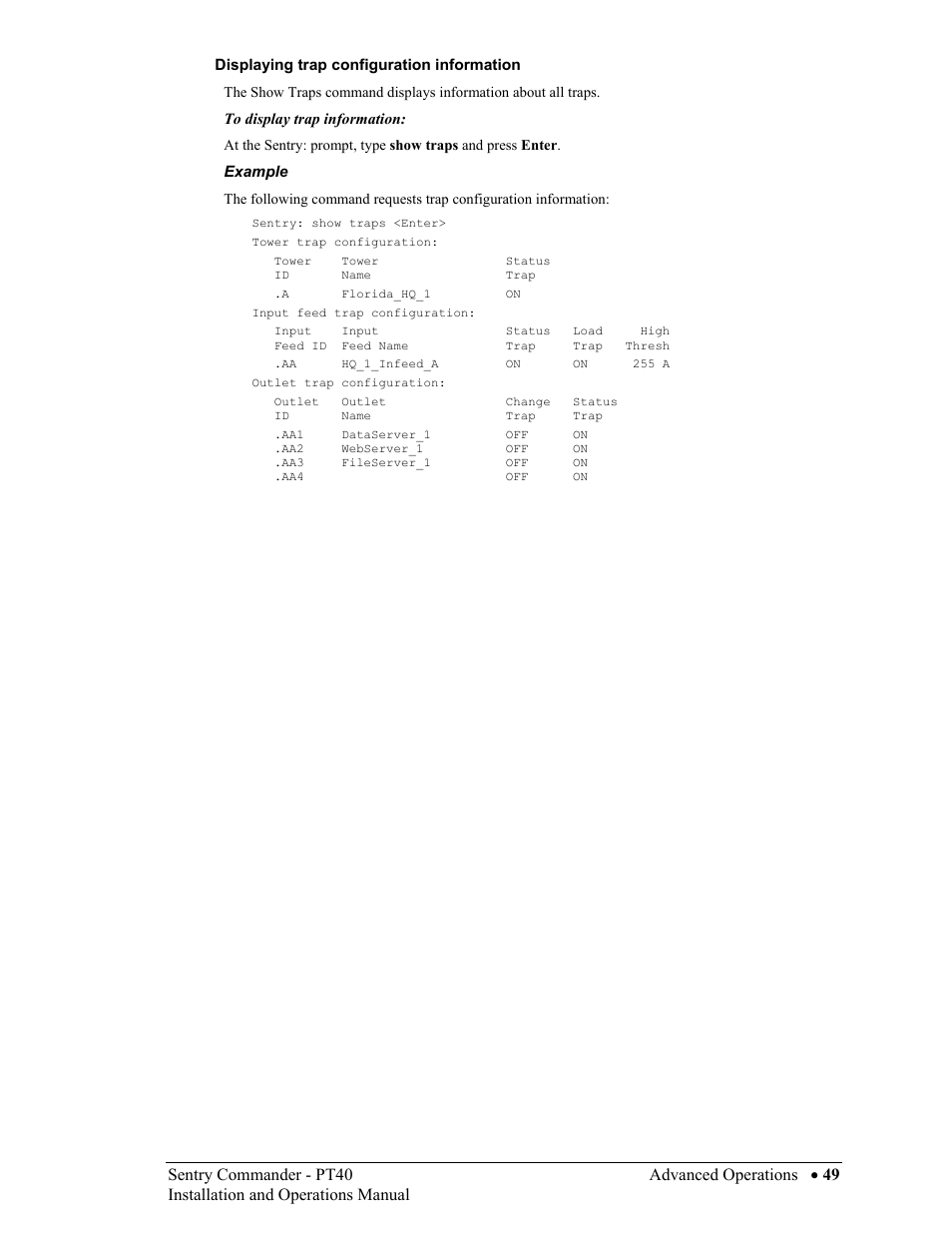 Displaying trap configuration information on | Sentry Industries PT40 User Manual | Page 53 / 64