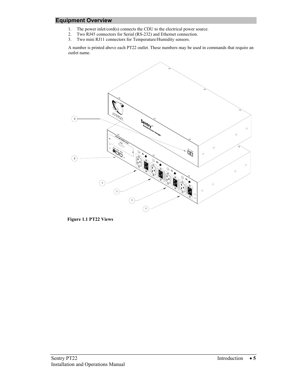 Equipment overview | Sentry Industries PT22 User Manual | Page 5 / 74