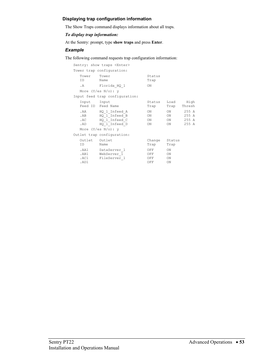 Displaying trap configuration information, Displaying trap configuration information on | Sentry Industries PT22 User Manual | Page 53 / 74