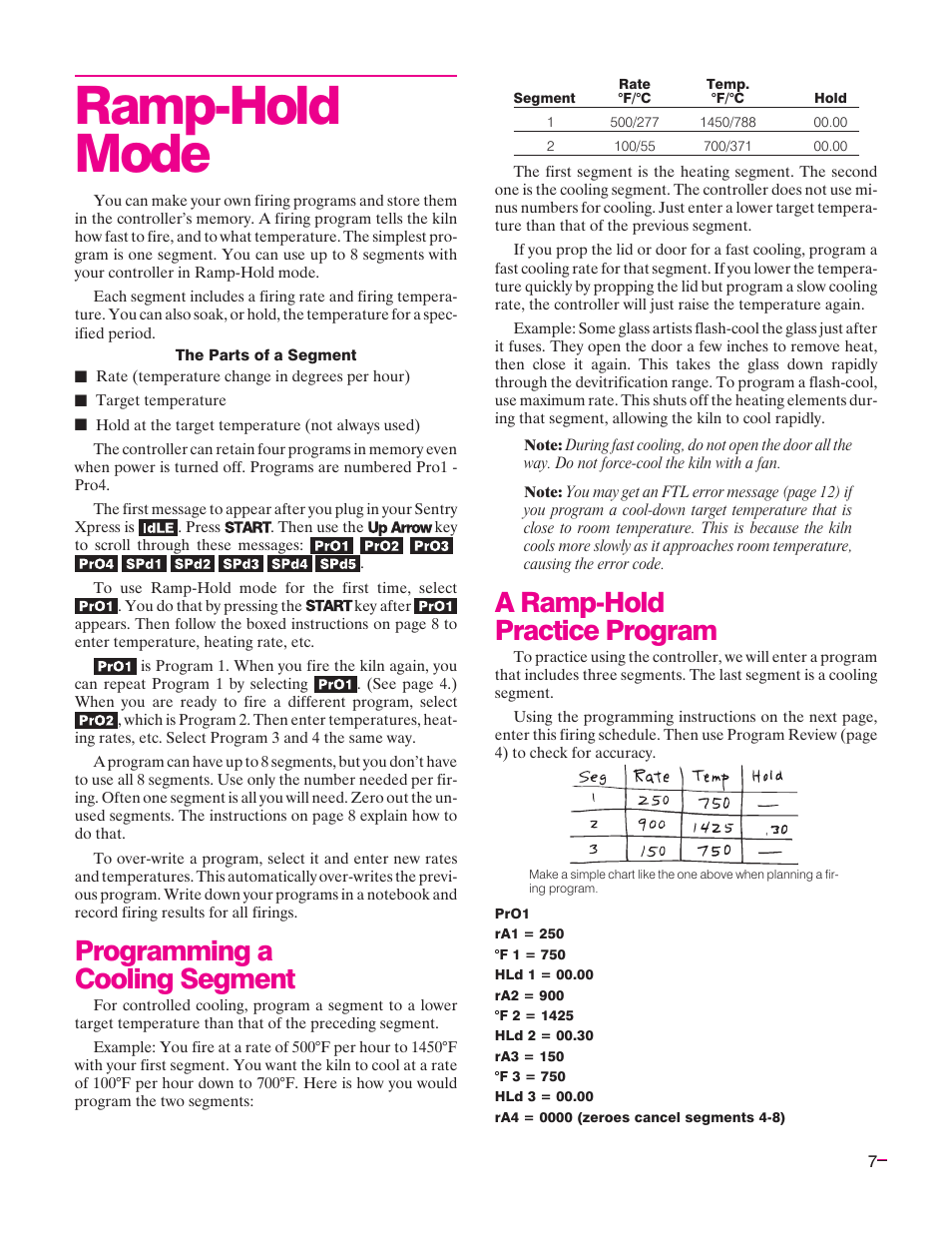 Ramp-hold mode, A ramp-hold practice program, Programming a cooling segment | Sentry Industries Sentry Xpress 4.0 User Manual | Page 7 / 16