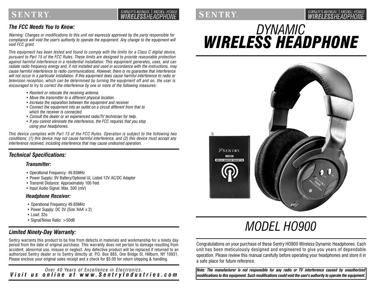 Sentry Industries HO900 User Manual | 3 pages