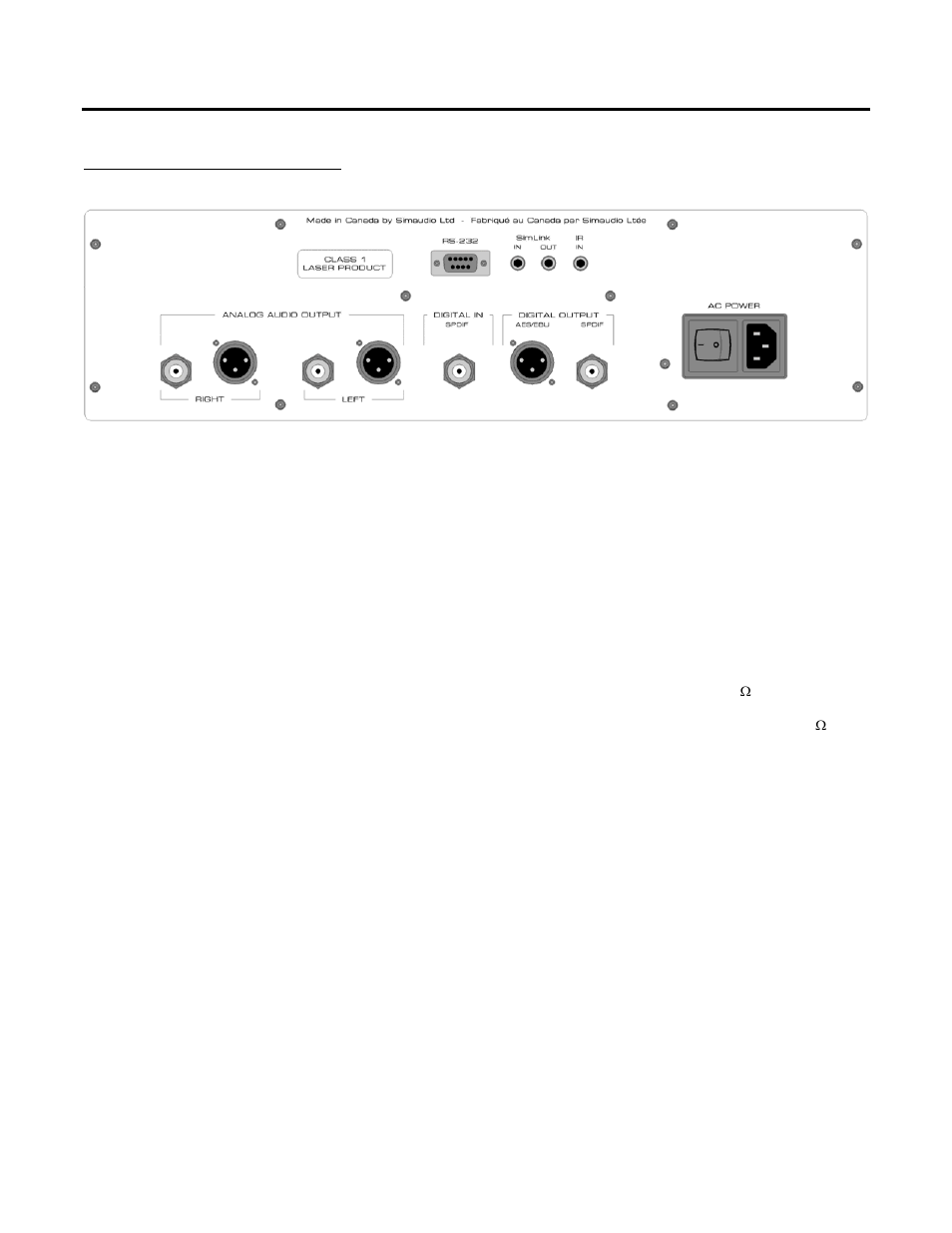 Rear panel connections | Simaudio SuperNova CD Player User Manual | Page 10 / 13