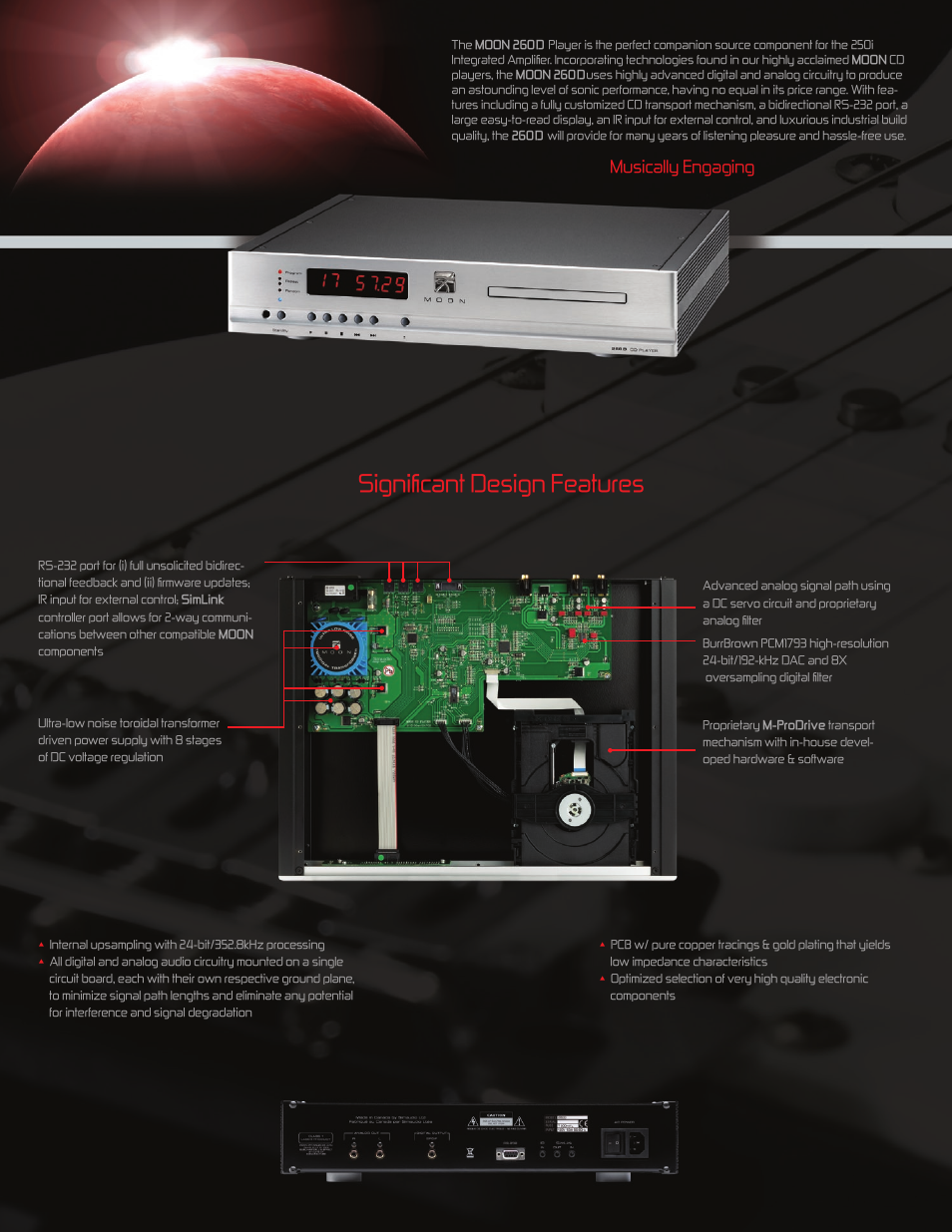 Significant design features, Musically engaging | Simaudio MOON 260D User Manual | Page 2 / 4