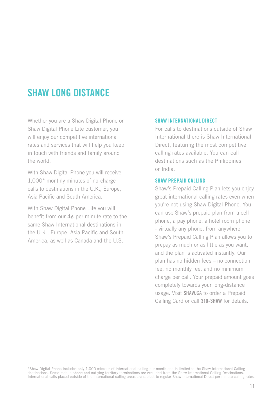 Shaw long distance | Shaw digital Phone User Manual | Page 13 / 20