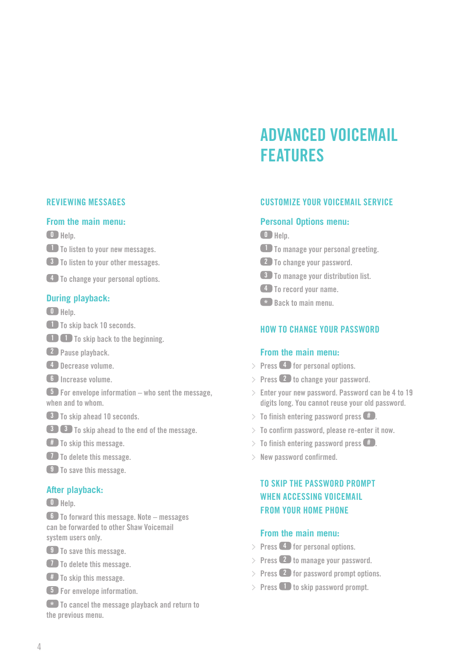 Advanced voicemail features | Shaw digital Phone User Manual | Page 6 / 20