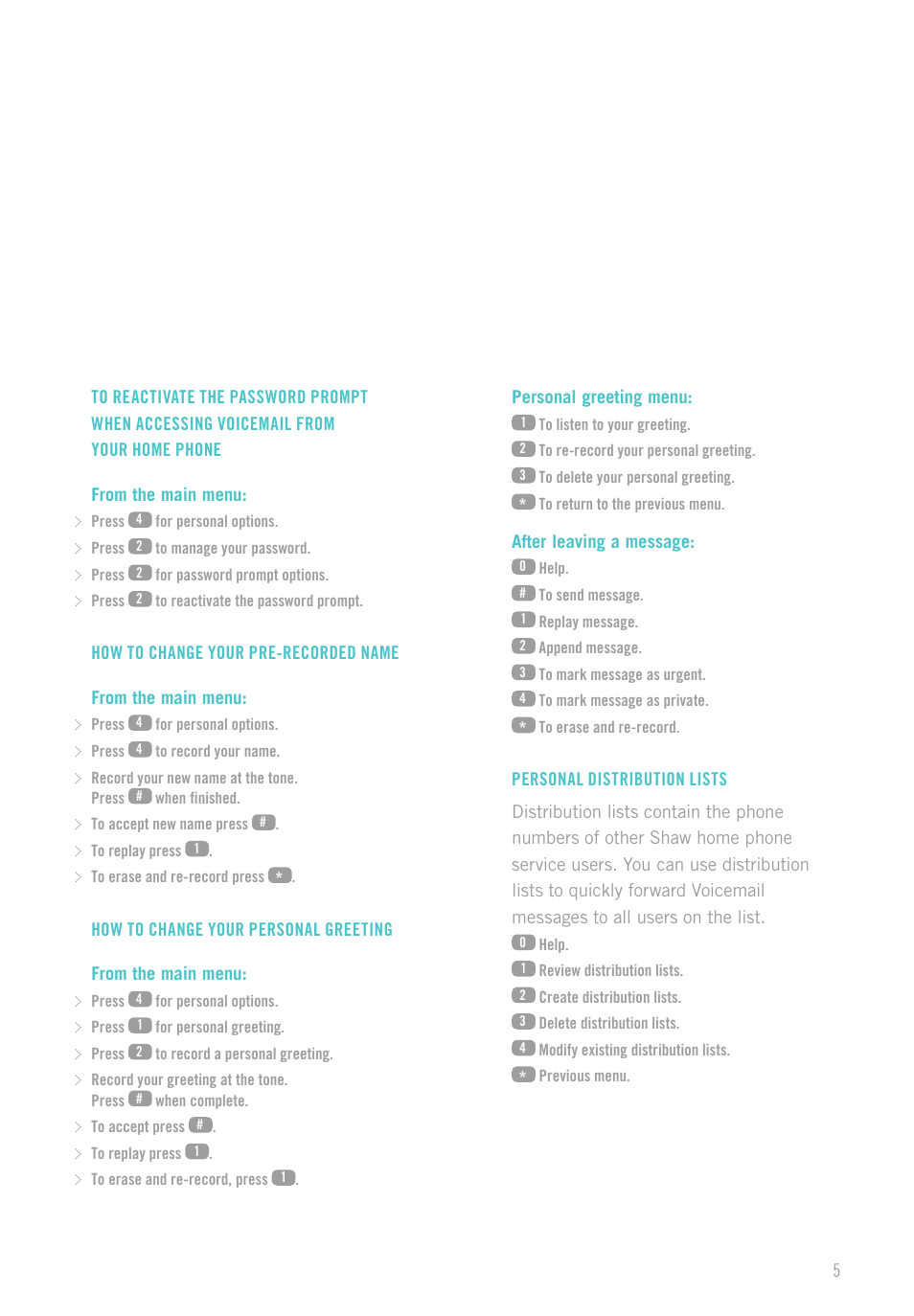 Shaw digital Phone User Manual | Page 7 / 20