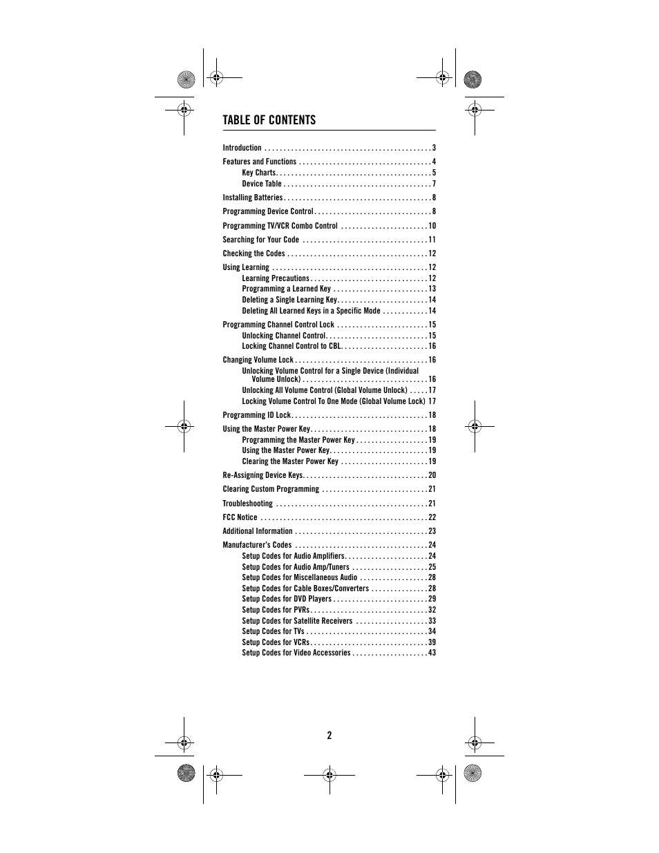 Shaw ATLAS PVR Universal Remote Control User Manual | Page 2 / 44