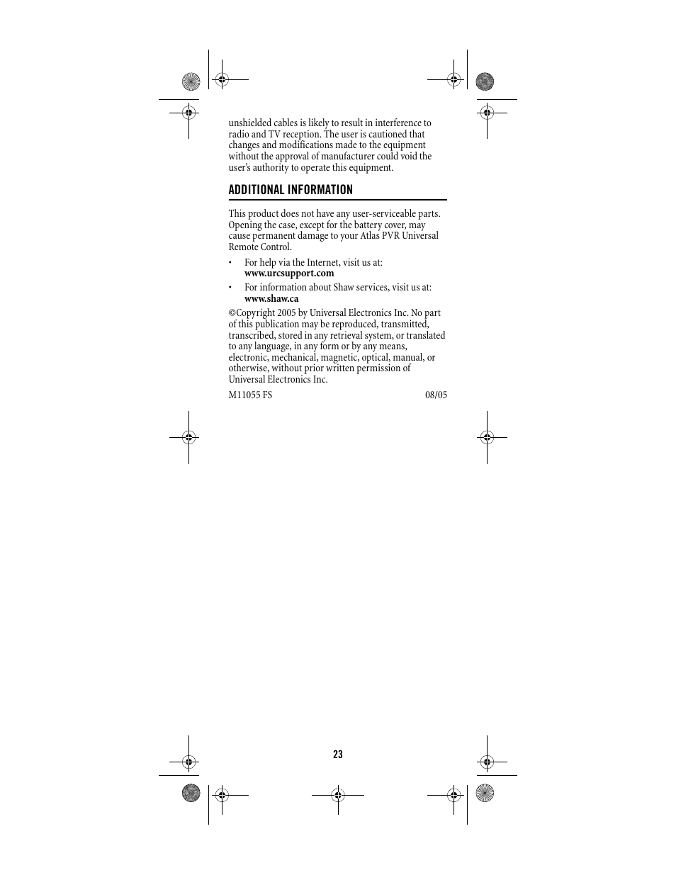 Shaw ATLAS PVR Universal Remote Control User Manual | Page 23 / 44