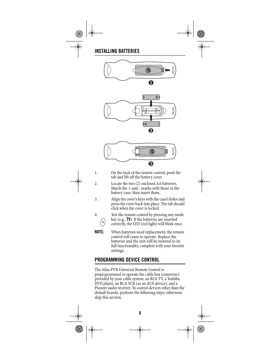 Shaw ATLAS PVR Universal Remote Control User Manual | Page 8 / 44