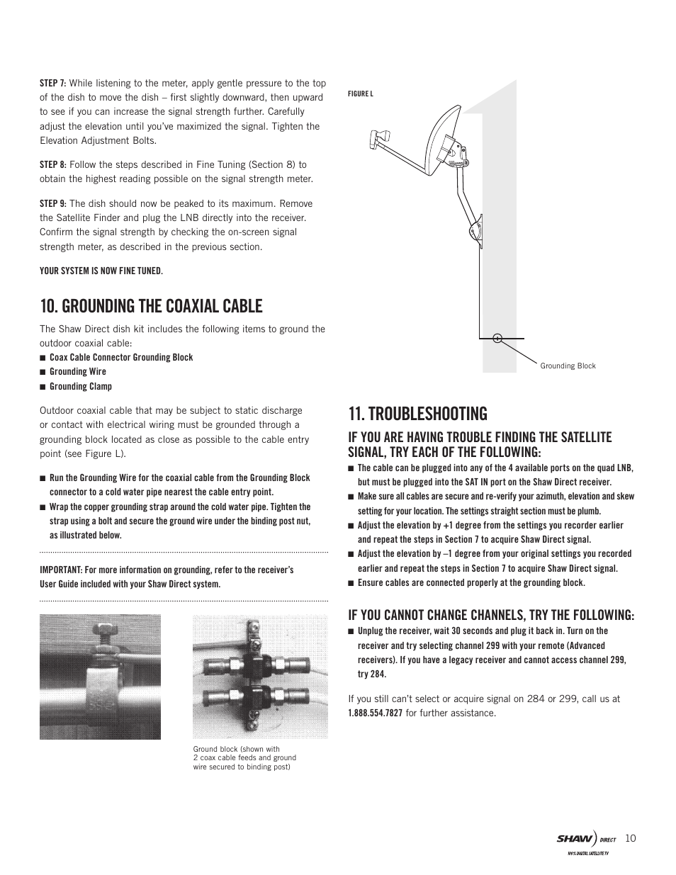 Grounding the coaxial cable, Troubleshooting, If you cannot change channels, try the following | Shaw SAC-00-094 User Manual | Page 10 / 14