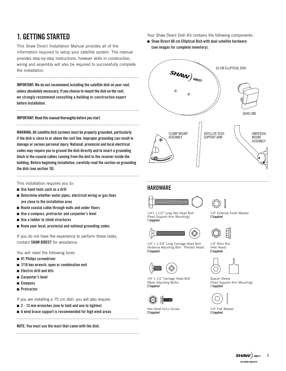 Getting started, Hardware | Shaw SAC-00-094 User Manual | Page 3 / 14