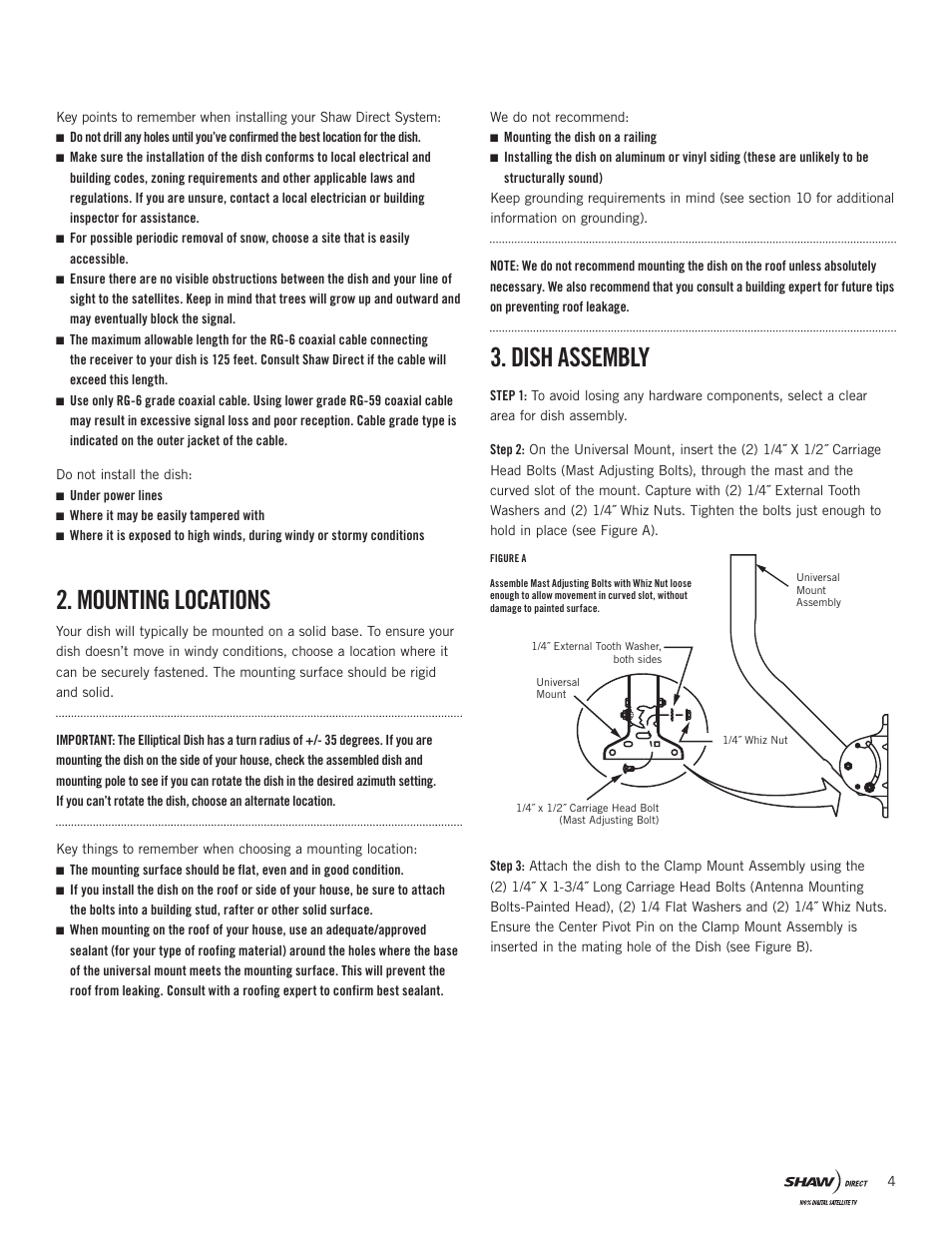 Mounting locations, Dish assembly | Shaw SAC-00-094 User Manual | Page 4 / 14