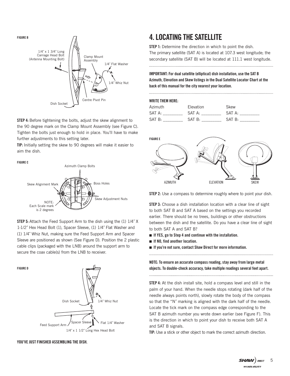 Locating the satellite, If no, find another location | Shaw SAC-00-094 User Manual | Page 5 / 14