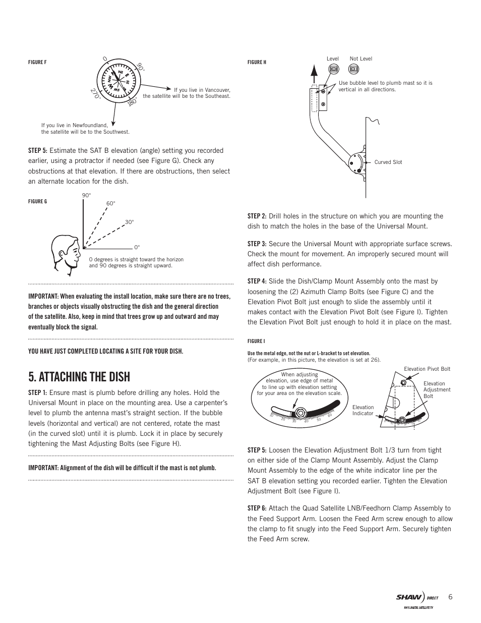Attaching the dish | Shaw SAC-00-094 User Manual | Page 6 / 14