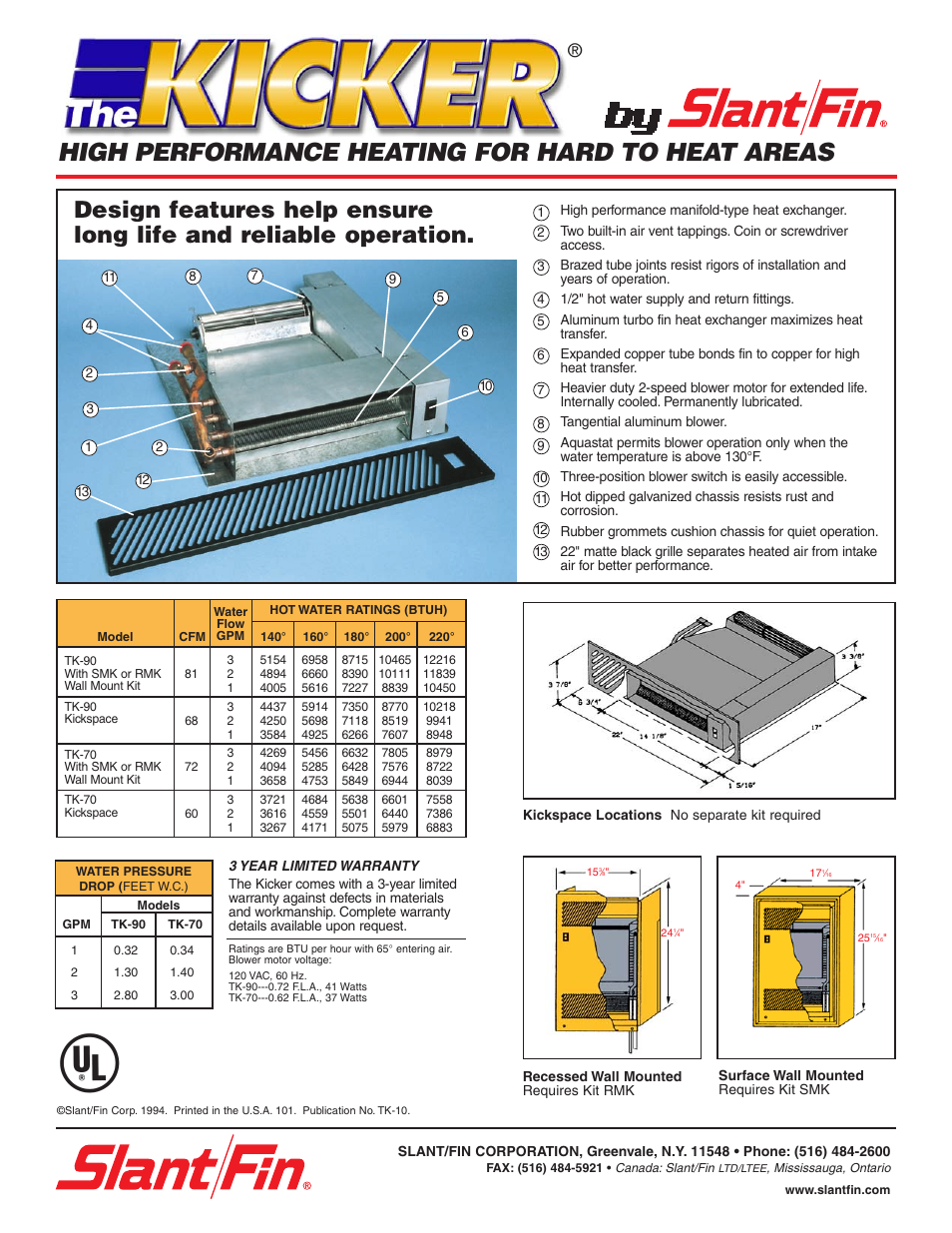 High performance heating for hard to heat areas | Slant/Fin Kicker TK-90 User Manual | Page 2 / 2