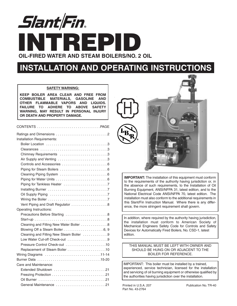 Slant/Fin INTREPID Oil-fired Boiler User Manual | 24 pages