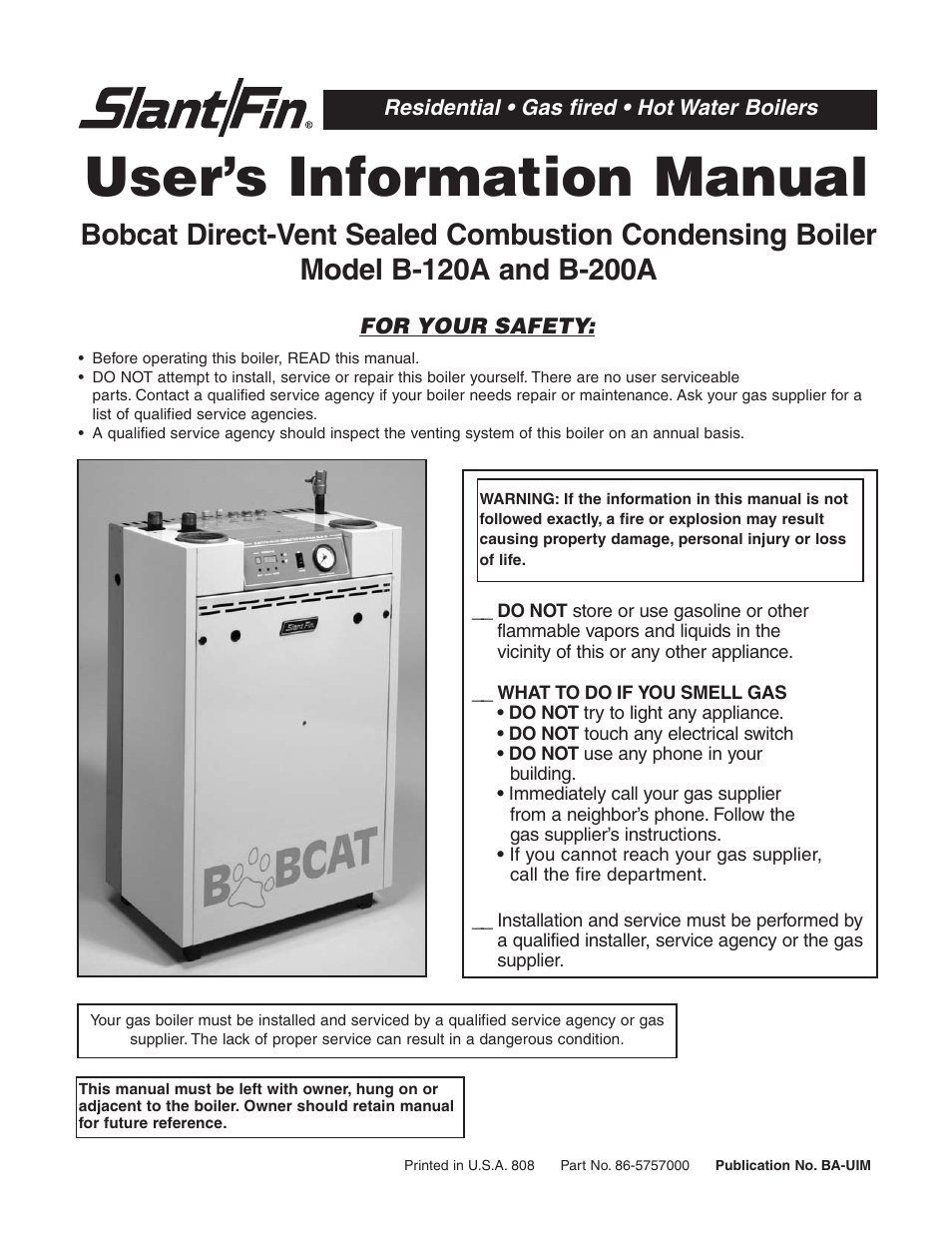 Slant/Fin B-200A User Manual | 12 pages