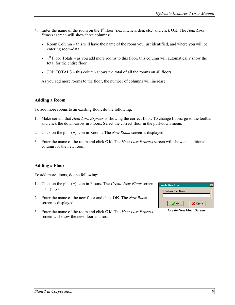 Adding a room, Adding a floor | Slant/Fin Hydronic Explorer 2 User Manual | Page 13 / 41