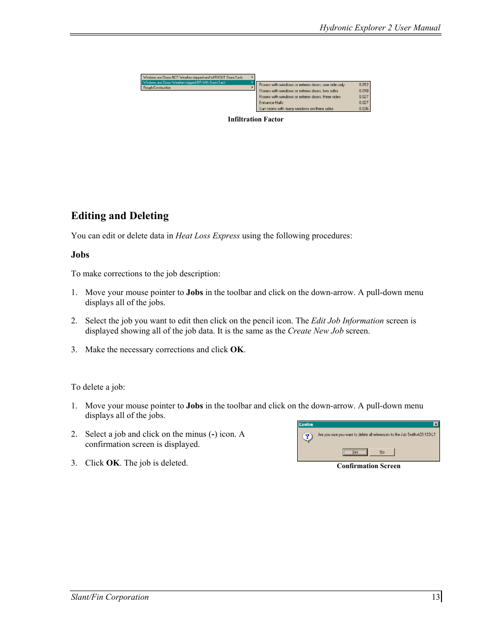 Diting and, Eleting, Jobs | Editing and deleting | Slant/Fin Hydronic Explorer 2 User Manual | Page 17 / 41