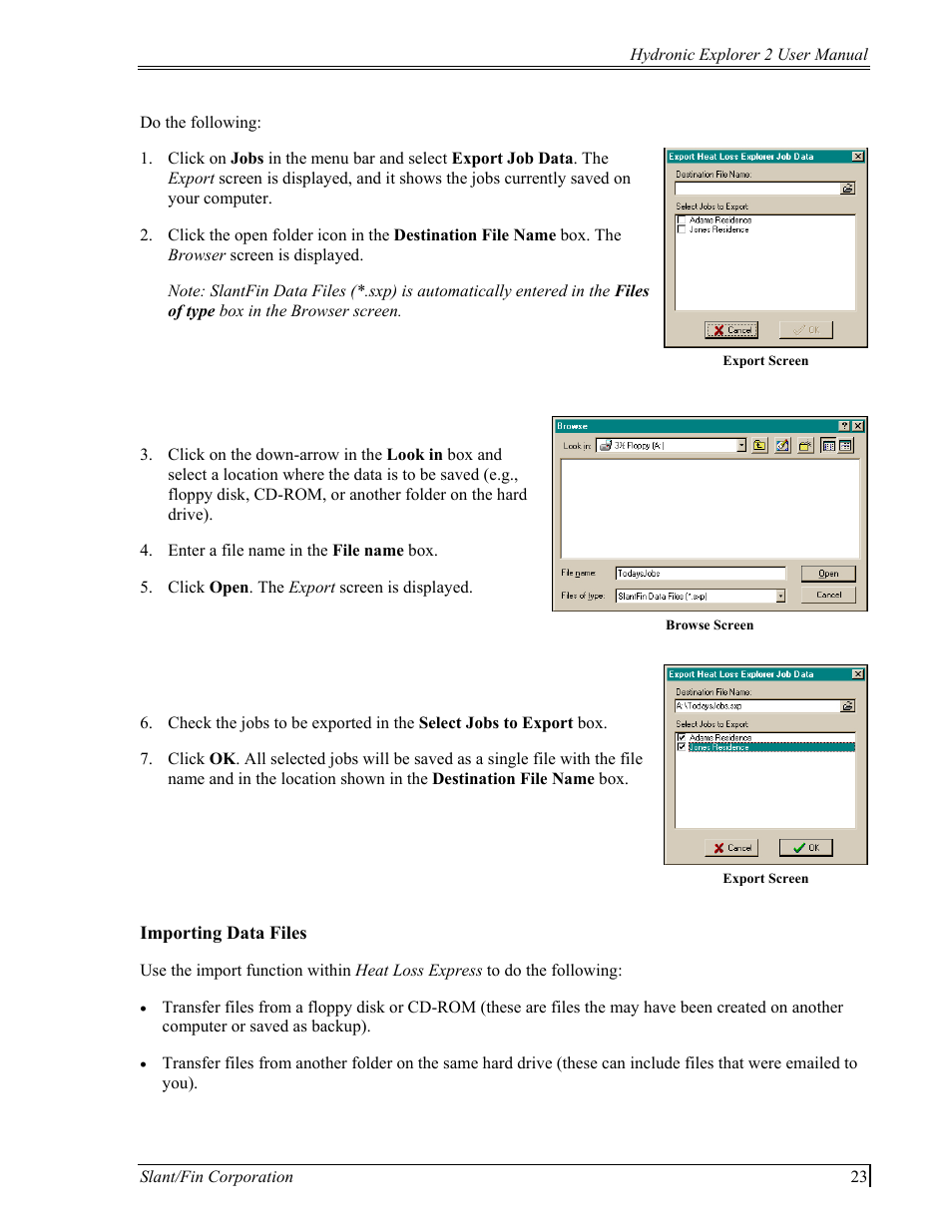 Import data files | Slant/Fin Hydronic Explorer 2 User Manual | Page 27 / 41