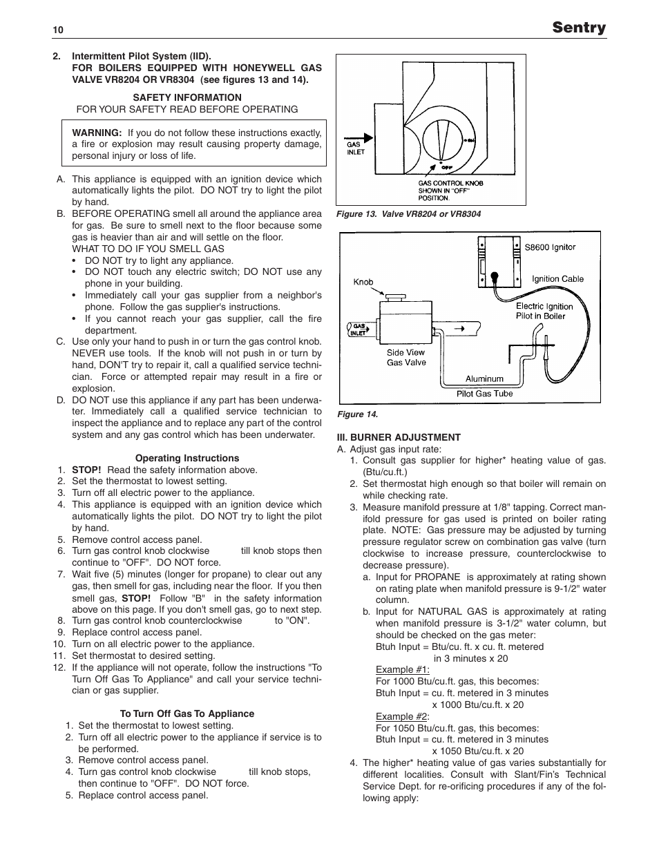 Sentry | Slant/Fin SENTRY SX-210 User Manual | Page 10 / 20