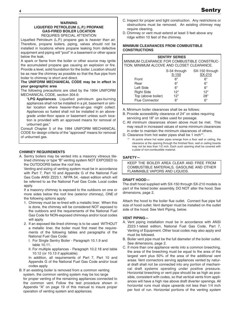 Sentry | Slant/Fin SENTRY SX-210 User Manual | Page 4 / 20