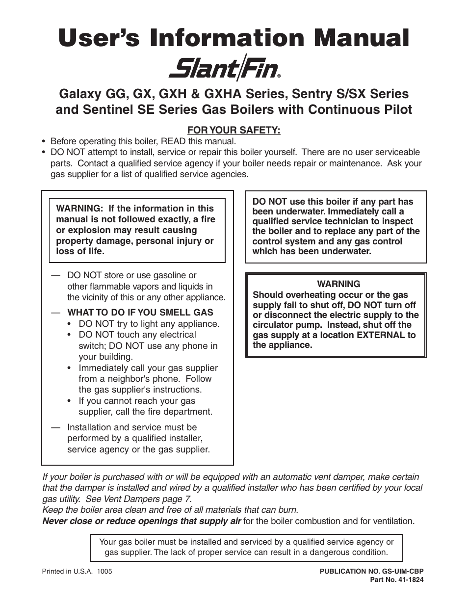 Slant/Fin GALAXY GXH User Manual | 8 pages