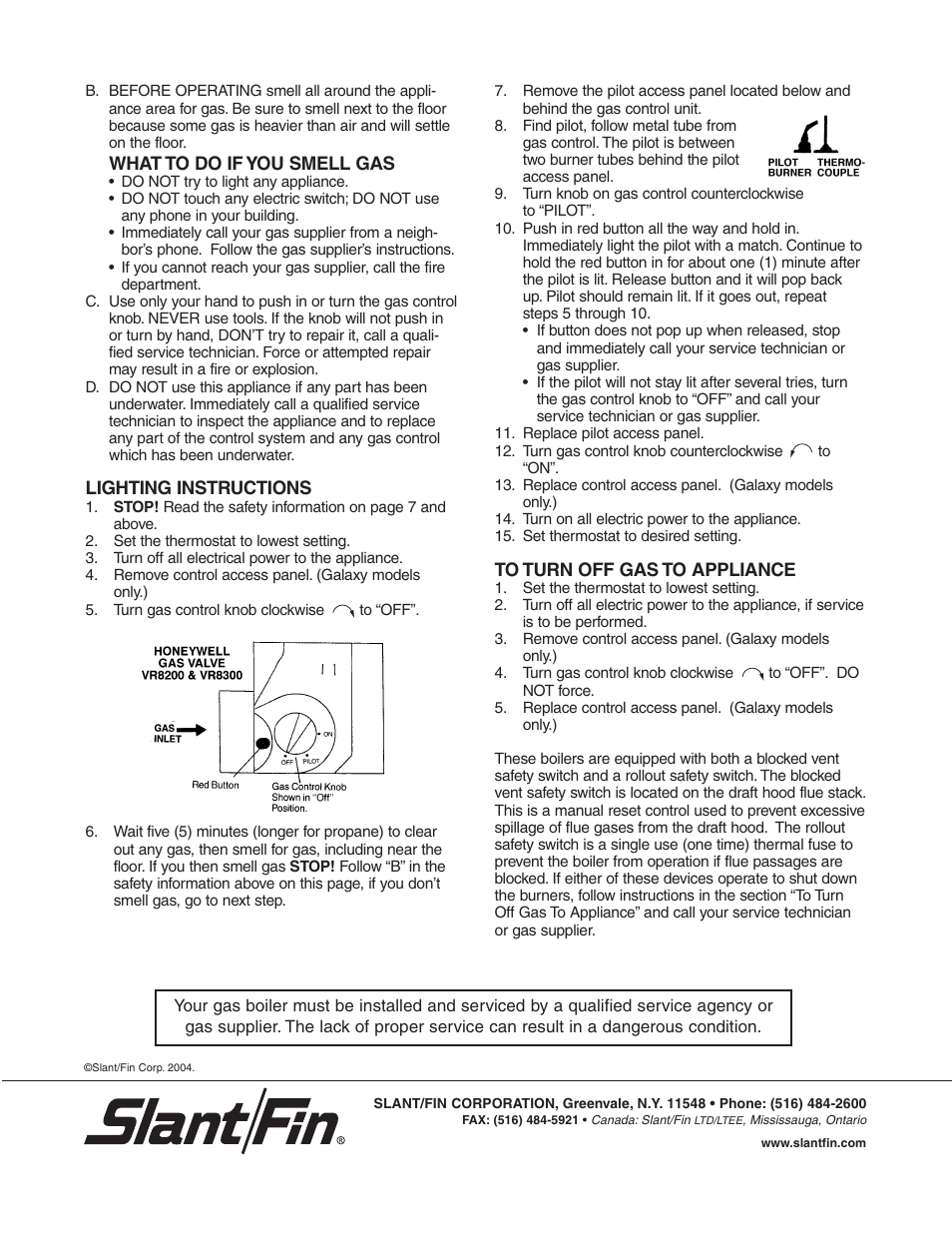 Slant/Fin GALAXY GXH User Manual | Page 8 / 8