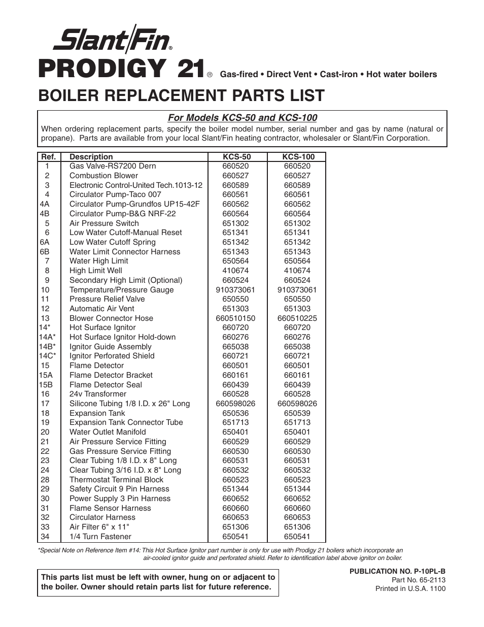 Slant/Fin KCS50 User Manual | 4 pages